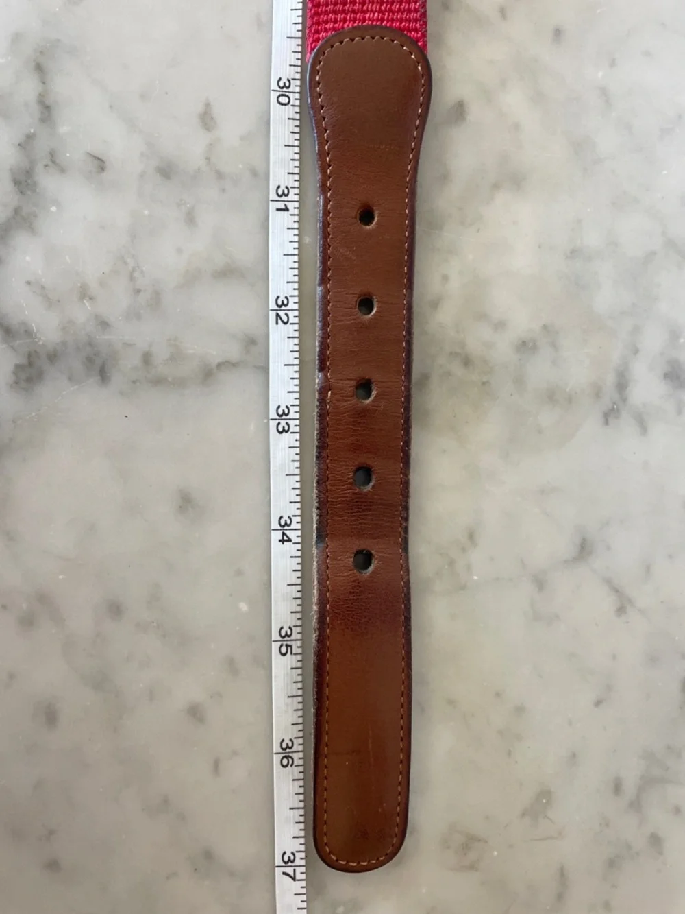 COACH Vintage Red Canvas Belt Brown Leather Trim and Brass Buckle 34
